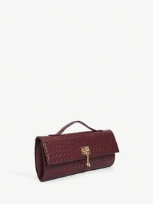 SHEIN SXY 女士，女式手提包，亮片，时尚，简约，优雅，多功能，经典，红色，适合经典、约会、日常、购物、下午茶、派对、舞会、俱乐部、生日、晚会、约会之夜、舞会 - 紅木色 - 查看 3