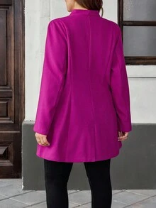 EMERY ROSE 大码女式纯色长袖拉链休闲外套，秋冬季，适合通勤，休闲简约风格，日常穿着，外出也合适，适合秋季和冬季穿着。 - 玫紅色 - 查看 2