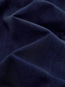 Aalyst Mono de pierna recta de cuello redondo de manga larga con cintura ceñida de falso lino azul marino para mujeres - Azul Marino - Ver 7