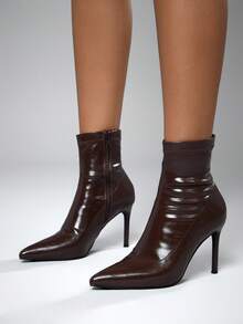 SHUZIA Glamorous Women's Sexy Pointed Toe Stiletto Heel Booties - Chocolate Brown - View 2