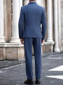 Calvornis Bộ vest công sở dài tay có ve áo màu trơn dành cho nam, mùa thu - Màu xanh lam - Xem 2