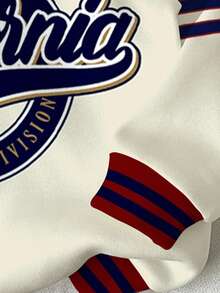 SHEIN Happikins 女婴休闲复古字母数字徽章图案宽松圆领舒适针织长袖卫衣，适合秋冬季节，韩版婴儿运动服外套针织卫衣棒球服婴儿服装 - 彩色 - 查看 4