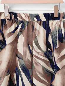 EMERY ROSE Plus Size Women Solid Color Batwing Sleeve Shirt And All-Over Print Wide Leg Pants Casual 2 Pieces Set - Black - View 5