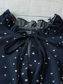 Linhara Áo cánh hoa nhỏ xinh xắn buộc vạt phía trước cho nữ cỡ lớn - Màu xanh hải quân - Xem 3