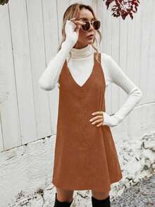 EMERY ROSE 女士休闲棕色灯芯绒连衣裙，秋季