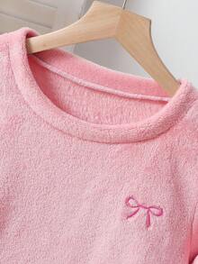 Tween Girls 2-Piece Pajama Set, Flame Resistant Soft Fleece Crew Neck Pullover Top And Pants, Comfortable Loungewear Autumn Girls Night Soft Pink Cute - Baby Pink - View 3