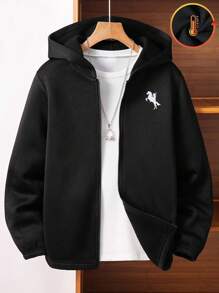 SHEIN 1-Pack Tween Boy Casual Sports College Art Retro Hooded Jacket With Grab Material Sweater Suitable For Kids Outfits Toddler Boy Clothes Back To School Boys Set Suitable For Birthday Parties, Evening Parties, Performances, Weddings, Baptisms, Opening Ceremonies Daily Suitable For Daily Use Suitable For School Suitable For Travel Suitable For Sports Suitable For Autumn And Winter Seasons Suitable Joggers Boys Coats Kids Boy First Day Of School Winter Jacket Winter Coat Coats Goth Goth Clothes Fall - Black - View 4