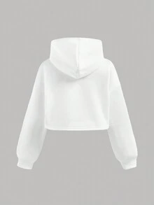 SHEIN Bộ quần áo hoodie và áo nỉ thoải mái, rộng rãi cho bé gái tuổi mới lớn - trắng - Xem 7