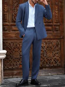 Calvornis Bộ vest công sở dài tay có ve áo màu trơn dành cho nam, mùa thu - Màu xanh lam - Xem 6