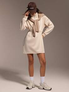 Hanevo Đầm thể thao ngoài trời thường ngày màu trơn có thể điều chỉnh eo cho nữ, mùa thu/đông - Màu be - Xem 4