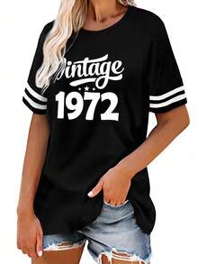 EMERY ROSE A Large-Sized Women's Retro 1972 Pattern Round-Neck T-Shirt Top - Multicolor - View 3