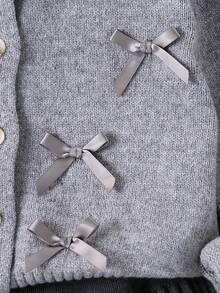 Sparklyn 女孩手工蝴蝶结针织毛衣和裙子套装，时尚开衫长袖，秋冬 - 灰色 - 查看 4