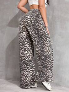 SHEIN Tall Women Leopard Print Straight Leg Jeans - Multicolor - View 2