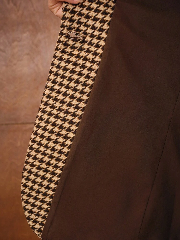 HOUNDSTOOTH PATTERN BELTED BLAZER