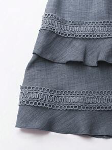 Balvessa Women's V-Neck Tie Waist Vacation Style Solid Color Ruffle Hem Dress, Summer - Light Wash - View 5