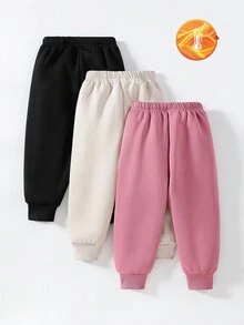 SHEIN Playful Pals GraphicGems 三件套休闲舒适纯色女婴运动裤秋冬装