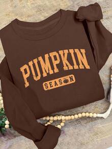 INAWLY Plus Size Casual Versatile Letter Graphic Sweatshirt Fall Cloth For Women Winter Autumn - Chocolate Brown - View 1