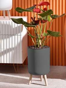 1pc Classic Round Self Watering Planter Plant Pot With Legs,Self Watering Pot With Stand For All House Plants And Flowers,Watering Once Can Last About 15-20 Days, Best Choice To Take Care Of Plants For Short-Term Trave,LModern Standing Planters With Drainage Holes For Planting Indoor Outdoor Decorative,Wooden Support Flowerpot, Bonsai Flowerpot(3 Size), Back To School, Christmas