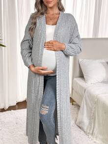SHEIN Women Solid Ribbed Knit Off Shoulder Maternity Jacket, Casual Everyday Wear, Spring/Autumn - Grey - View 6