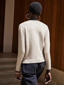 Lumivelle Women's Autumn Long Sleeve Button Embellished Fashionable Knitted Knit Cardigan Fall Winter Cloth For Women - Khaki - View 2