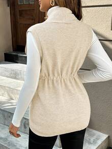 SHEIN Pregnant Women's Solid Color Shawl Collar Drawstring Waist Casual Knitted Vest, Autumn/Winter