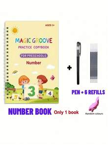 4 Books + 1 Pen + 6 Refills + 1 Pen Grip (Pen Grip Color: Blue, Pink, Red, Yellow, Green, Purple - Random Color) 1 Set Of Reusable Handwriting Practice Workbooks For Children, To Improve Children's Writing Skills Through Comfortable Tracing, Common Words, Grooves, And Magic Practiceeducational Games,Learning To Write,Educational - Multicolor - View 7