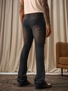 Manfinity Homme Herren Skinny Jeans im Used-Look mit ausgefranstem Bein und Rissen, Gothic Jeans für Männer