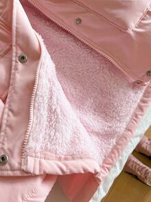 SHEIN Cappotto imbottito lungo e caldo per ragazze pre-adolescenti, casual e versatile per la scuola e l'uso quotidiano, con tasche, coulisse in vita, in colore sfumato rosa e contrasto fuzzy, adatto per l'autunno e l'inverno - Rosa - Visualizzare 4