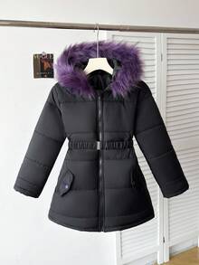 SHEIN Áo khoác dáng lửng có đệm, thắt lưng, đa năng, dễ phối đồ cho bé gái tuổi teen, màu tím, thích hợp mặc đi học hàng ngày. - màu đen - Xem 2