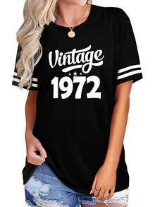 EMERY ROSE A Large-Sized Women's Retro 1972 Pattern Round-Neck T-Shirt Top - Multicolor - View 5