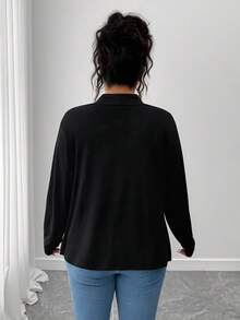 SHEIN CURVE+ Damen Große Größen elegante lässige Strickjacke mit asymmetrischem Saum für Winter, Herbst, Schwarz, für Frauen - Schwarz - Übersicht 2