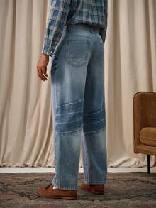 Manfinity Homme Men's Light Blue Straight Leg Mature Street Style Jeans Boyfriend & Husband Regular Washed For Straight Leg