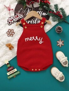 Christmas Vibe Baby Romper: Casual Minimalist Letter Embroidered Strap Bodysuit Red Baby Christmas Outfit Baby Santa Outfit Festive Baby Outfit Baby Christmas Romper Christmas Baby Outfit Christmas Romper Baby Fall Winter Baby Jumpsuit Christmas Red Baby Outfits Baby Girl Christmas Outfit