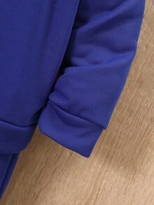 2件組小男孩條紋字母印花休閒連帽衫與針織長褲套裝，秋冬款，藍色運動服，舒適返校職業日秋季穿搭 - 藍色 - 查看 6