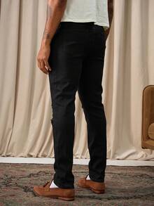 Manfinity Homme Men's Pocket Distressed Skinny Casual Jeans Boyfriend & Husband Minimalist Stretch Black For Slim Fit Going Out Halloween All Saints' Day - Black - View 2