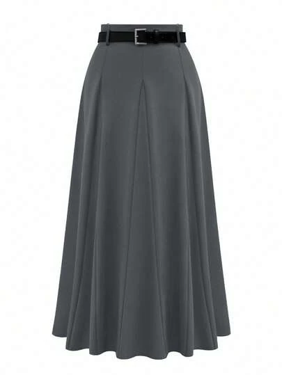 EMERY ROSE Plus Size Solid Color Long Skirt For Casual & Commuter Wear, Autumn Maxi Skirt Fall Cloth For Women