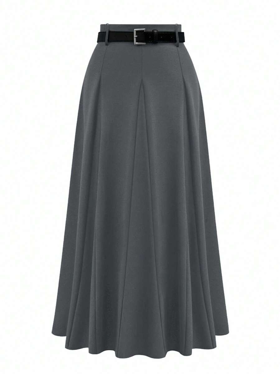EMERY ROSE Falda larga de unicolor talla grande para uso casual y de oficina, falda maxi de otoño - Gris Oscuro - Ver 1