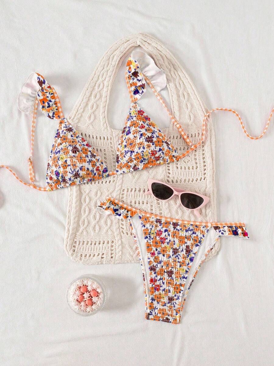 Swim Mod Bộ đồ bơi bikini tam giác in họa tiết đơn giản dành cho nữ và túi đi biển - Nhiều màu - Xem 1
