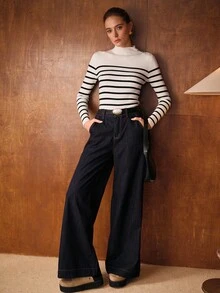 MOTF PREMIUM STRIPED PULLOVER KNIT SWEATER - Black and White - View 6