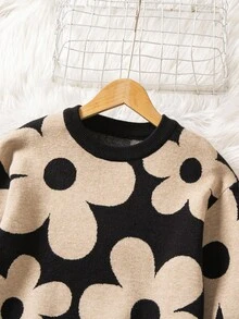 Sparklyn Bộ 2 món áo len dệt kim Jacquard và quần legging cho bé gái, họa tiết thời trang, tay dài, thu/đông - màu đen - Xem 4