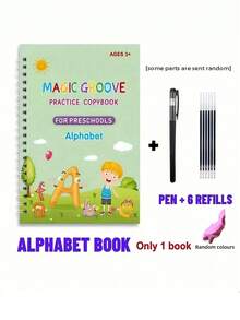 4 Books + 1 Pen + 6 Refills + 1 Pen Grip (Pen Grip Color: Blue, Pink, Red, Yellow, Green, Purple - Random Color) 1 Set Of Reusable Handwriting Practice Workbooks For Children, To Improve Children's Writing Skills Through Comfortable Tracing, Common Words, Grooves, And Magic Practiceeducational Games,Learning To Write,Educational - Multicolor - View 13
