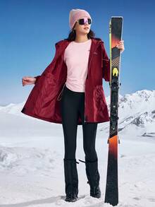 In My Nature Women's Burgundy Hooded Outdoor Hiking Jacket,Autumn Athletic Zipper Front Drawstring Waist Soft Shell Windbreaker,Versatile Warm Fall Winter Coat - Burgundy - View 4