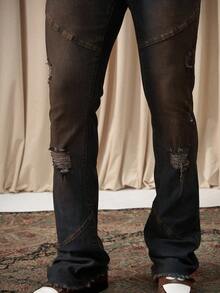 Manfinity Homme Herren Skinny Jeans im Used-Look mit ausgefranstem Bein und Rissen, Gothic Jeans für Männer