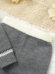2pcs Toddler Grey Fair Isle Knit Sweater Set - Round Neck Pullover + Casual Pants, Retro Fashion Baby Boy Knitted Set Toddler Knit Set Toddler 2 Piece Winter Clothing Knit Two Piece Toddler Winter Baby Outfits Baby Boy's Fair Isle Sweater Baby Boy Winter Clothes Autumn And Winter Two Piece Suit Fall - Grey - View 4