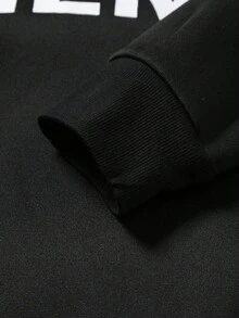 Manfinity EMRG 男士撞色字母印花套头衫和侧条纹抽绳腰裤套装，秋季服装 - 黑色 - 查看 7