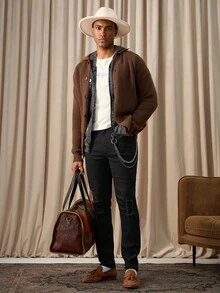 Manfinity Homme Men's Pocket Distressed Skinny Casual Jeans Boyfriend & Husband Minimalist Stretch Black For Slim Fit Going Out Halloween All Saints' Day - Black - View 3