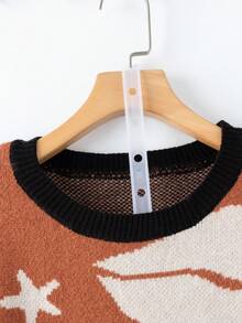 EMERY ROSE Fashionable Loose Asymmetrical Geometric Pattern Crew Neck Sweater - Multicolor - View 4