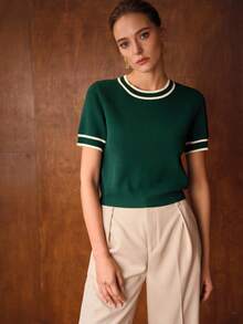 MOTF PREMIUM CONTRAST STRIPED BINDING KNIT TOP