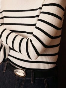 MOTF PREMIUM STRIPED PULLOVER KNIT SWEATER - Black and White - View 3
