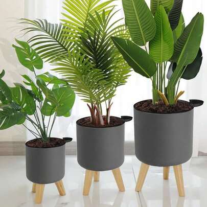 1 件经典圆形自浇水花盆，带腿，自浇水花盆，带支架，适用于所有室内植物和花卉，浇水一次可持续约 15-20 天，是短期旅行照顾植物的最佳选择，现代立式花盆，带排水孔，用于室内外装饰种植，木制支撑花盆，盆景花盆（3 种尺寸），返校，圣诞节